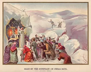Walker Prints: Mass on the Mountain in Penal Days (Christmas Morning). Ireland 1905 old print