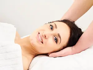 Reclining Prints: Massage, professional masseur and a woman customer