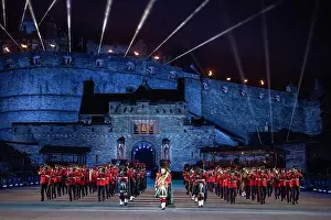 Outdoor Photo Prints: The Massed UK Military Bands perform at the Royal Edinburgh Military Tattoo 2022 at Edinburgh Castle Esplanade