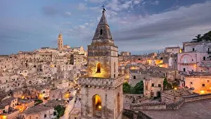 Matera, Italy. Cityscape aerial image of medieval city of Matera, Basilicata Italy at beautiful summer sunset