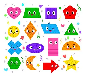 Rhombus Prints: Math shape characters. Funny heart