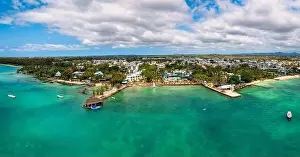 Maurice Prints: Mauritius beach aerial view of Mont Choisy beach in Grand Baie