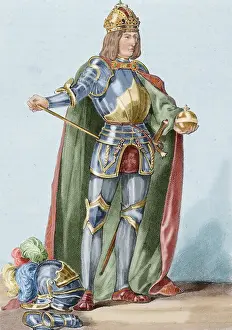 Habsburg Prints: Maximilian I (1459-1519). King of the Romans and Holy Roman Emperor. Colored engraving