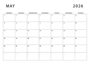 Calender Prints: May 2026 calendar. Monthly planner template. Monday start. Vector design