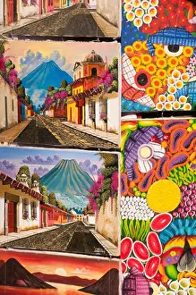 American Indian Prints: Mayan oil paintings, naive style, Panajachel, Guatemala