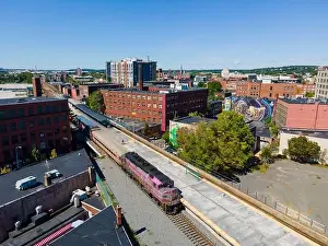 American United Prints: MBTA Commuter Rail stops at Lynn Station in historic downtown Lynn, Massachusetts MA, USA