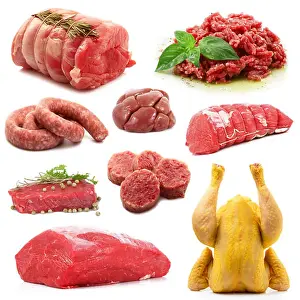 Lean Prints: meat collage on white background