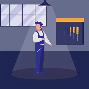 Repairman Prints: mechanic worker in the workshop place vector illustration design