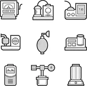 Operating Prints: Medical Device Icon Set of Operating Room