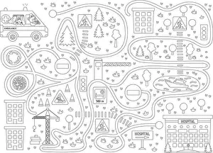 Labyrinth Prints: Medical maze for children on black background