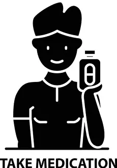 Dose Prints: take medication icon, black vector sign with editable strokes, concept illustration