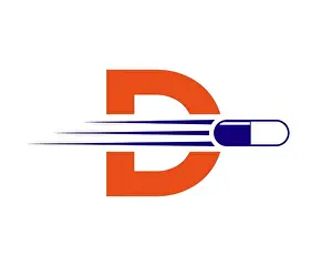 Sterile Prints: Medicine logo with D letter. D Medicine pill or tablet logo concept