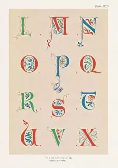 Acanthus Prints: Medieval alphabet. 12th century alphabet of initial letters
