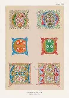 Acanthus Prints: Medieval alphabet. 14th and 15th century illuminated initials