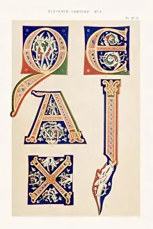 Alphabets Prints: Medieval alphabet initials and ornaments in the style of illuminated art