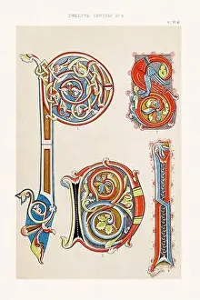 Alphabets Prints: Medieval alphabet initials and ornaments in the style of illuminated art