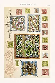 Alphabets Prints: Medieval alphabet initials and ornaments in the style of illuminated art