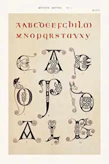 Alphabets Prints: Medieval alphabet initials and ornaments in the style of illuminated art