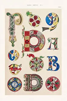 Alphabets Prints: Medieval alphabet initials and ornaments in the style of illuminated art