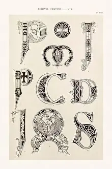 Alphabets Prints: Medieval alphabet initials and ornaments in the style of illuminated art