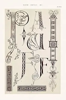 Alphabets Prints: Medieval alphabet initials and ornaments in the style of illuminated art