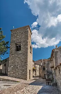 Stone Material Prints: Medieval bell tower in hill town of San Lorenzo Bellizzi