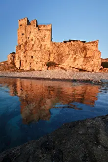Calabria Prints: Medieval Castle of Roseto Capo Spulico reflected on the water of the Ionian Sea
