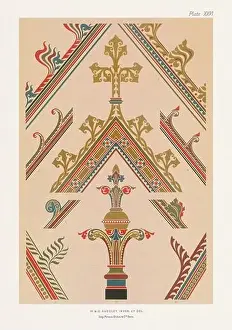 Medieval designs. Finials, crockets and mouldings in rich colors and gold