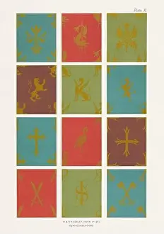 Medieval designs. Symbolic, Heraldic and ornamental Powderings in gold upon dark grounds