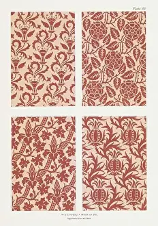 Acanthus Prints: Medieval Floral Pattern. Brocade patterns in one color upon a light ground