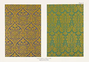 Acanthus Prints: Medieval Floral Pattern. Brocade patterns in gold upon dark grounds
