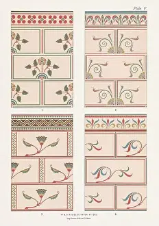 Medieval floral patterns in rich colors upon light grounds