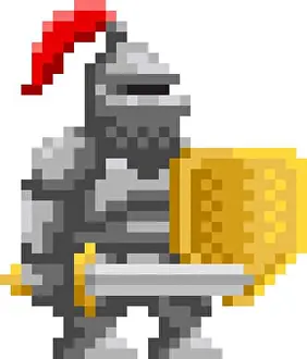 8 Bit Prints: Medieval knight with sword and shield pixel art