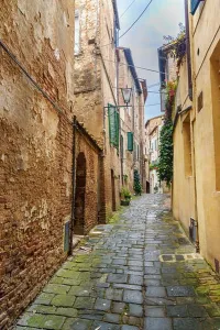 Toscana Prints: Medieval narrow street in old city Siena, Tuscany, Italy