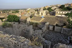 Sicilia Prints: medieval ruins Castle and panorama of Palazzolo Acreide, Sicily, Italy