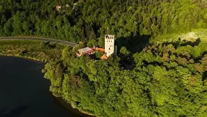 Dunajec Prints: Medieval Tropsztyn Castle on Dunajec River in Lesser Poland. Aerial drone view