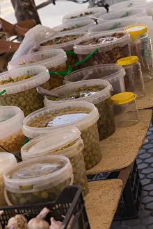 Olives Prints: Mediterranean olives, different types, in natural brine in large buckets