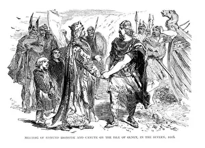 11th Prints: Meeting of Edmund Ironside and King Canute in the Isle of Olney in the Severn 1016 19th Century Illustration