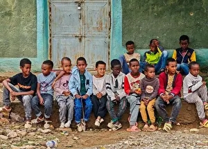 Ethiopian Prints: Megab, Ethiopia - 22 August 2025: group of boys at Megab on Ethiopia