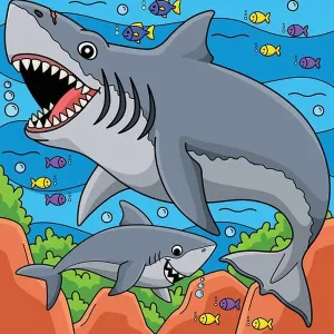 Shark Prints: Megalodon Shark Colored Cartoon Illustration