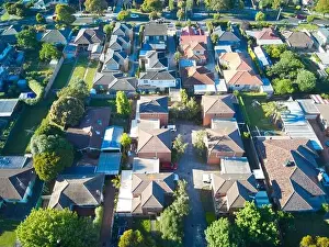 Melbourne aerial suburb view showing residential homes