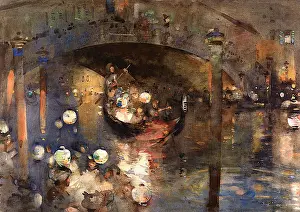 Painters Prints: Melville Arthur - the Music Boat Venice - British School - 19th Century