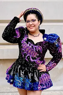 Latin American Prints: Member of a Bolivian dance group in Whitehall Place after participating in the St