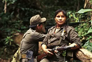 Two member of the Guatemala National Revolutionary Unity URNG on patrol near their base in the Ixcan jungle