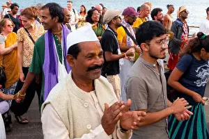 Rama Prints: Members of Hare Krishna parade along Brighton and Hove promenade. September 2023