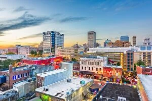 Images Dated 25th August 2017: Memphis, Tennesse, USA downtown cityscape at dusk over Beale Street