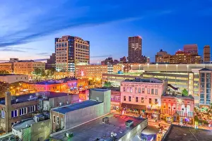 Memphis, Tennesse, USA downtown cityscape at dusk over Beale Street
