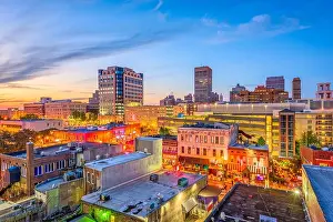 Memphis, Tennesse, USA downtown cityscape at dusk over Beale Street