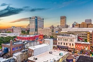 Images Dated 25th August 2017: Memphis, Tennessee, USA downtown city skyline over Beale Street after sunset
