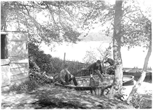 Two Men Prints: men in fishing boat on norfolk broads, c 1910